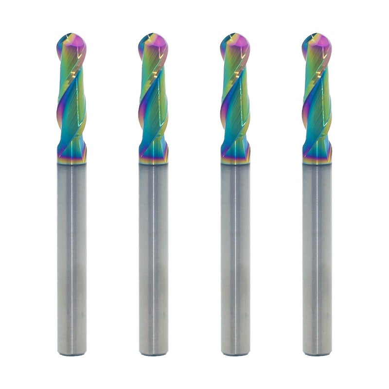 JIANXING 3/16" DLC Coated 2-Flute Carbide Ball Nose End Mill, Ideal for Aluminum, Copper Alloys, and Plastic Machining – High Precision & Wear-Resistant Cutting Tool (4 Pieces) - Image 1